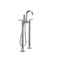 Modern Bathroom Brass Dual Handle UPC Chrome Polished Bathtub Floor Mounted Faucet